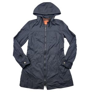 Faconnable Jacket Womens Small Navy Hooded Long Zip Coat Rain Cotton Nylon